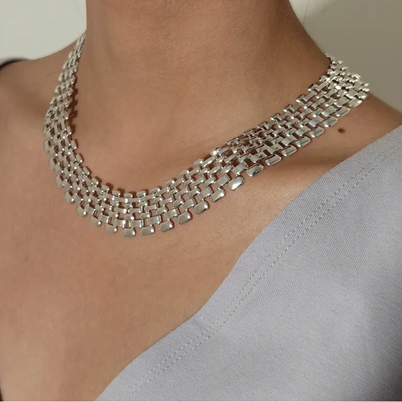Exaggerated 925S Wide Hollow Chunky Choker - Picture 3 of 11